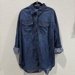 Sofia Jeans Chambray Button Shirt Womens Large Blue 100% Cotton Oversized
